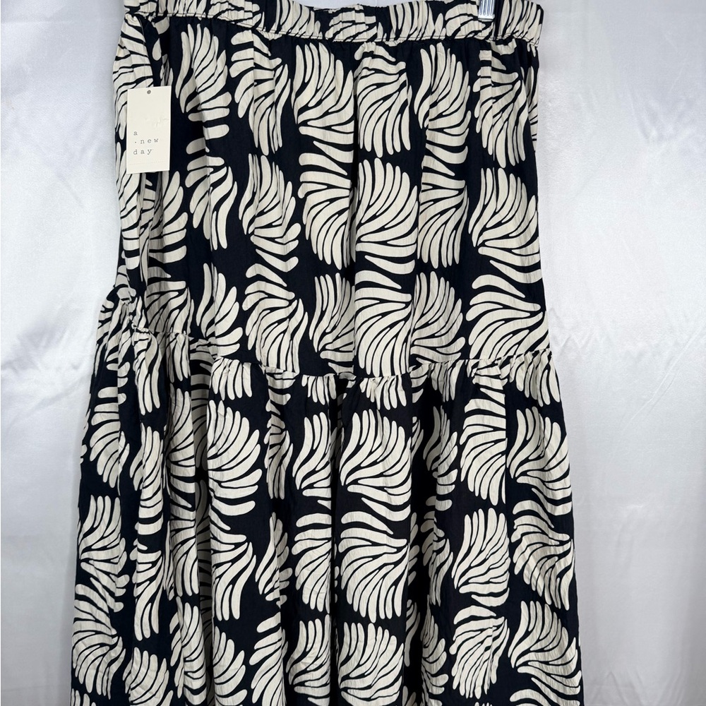 NWT A New Day‎ Black Cream Seashell Tiered Midi Skirt A-Line XXL Summer Style - Picture 6 of 11